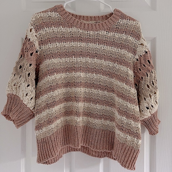 Ulla Johnson Crochet Knit Stripe Sweater in Size Small Color Cream/Pink